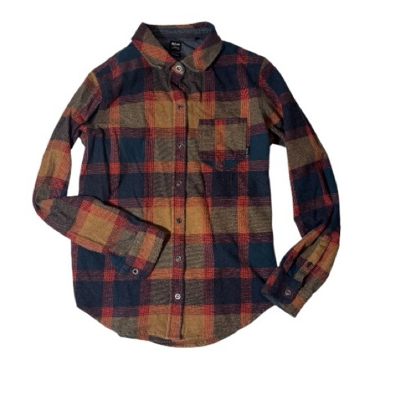 Prana Golden Canyon Flannel Plaid Button Up Top Size S Hiking Bonfire Grunge - Picture 2 of 9